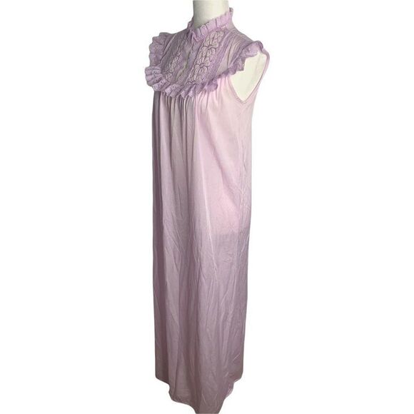 Vintage Nylon Lingerie Nightgown S Purple Sleeveless Embroidered Floral Lace - Picture 4 of 7